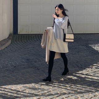 [cle.] Zip-back Tweed Mini A-line Skirt