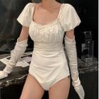 Set: Short-sleeve Swimsuit + Long Gloves