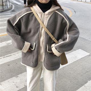 Hooded Color Panel Fleece Zip Jacket