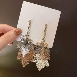 Rhinestone 925 Sterling Silver Leaf Dangle Earring 1 Pair - As Shown In Figure - One Size