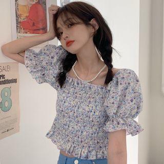 Floral Puff-sleeve Cropped Shirt