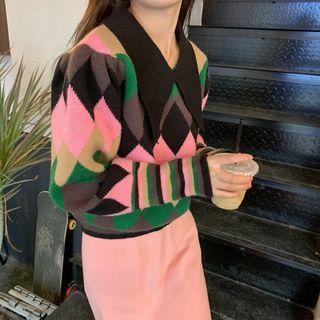 Argyle Cropped Sweater Pink - One Size