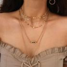Rhinestone Eye & Moon Layered Necklace 1973 - Gold - One Size