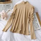 Puff-sleeve High-neck Knit Top