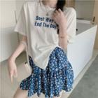 Lettering Short-sleeve Top / High-waist Floral Mini Skirt