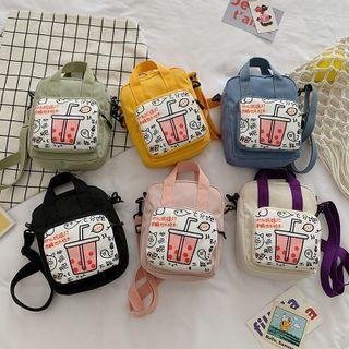 Bubble Tea Print Canvas Crossbody Bag