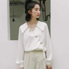 V-neck Buttoned Blouse Off-white - One Size