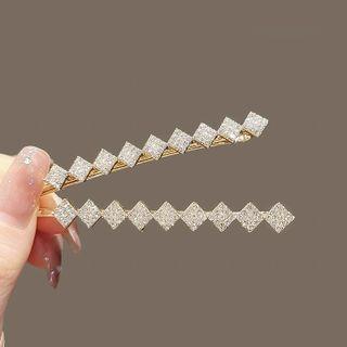 Square Rhinestone Alloy Hair Clip Gold - One Size