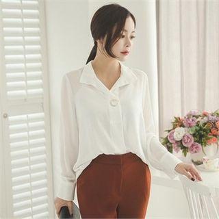 Open-placket Metal-trim Chiffon Blouse