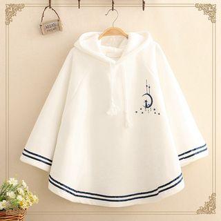 Cat & Moon Print Fleece-lined Poncho