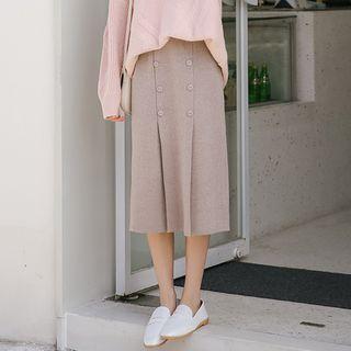 Buttoned Midi Skirt Gray - One Size