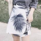 Leaf Print Mini A-line Wrap Skirt