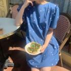 Floral Embroidered Short-sleeve Mini A-line Dress As Shown In Figure - One Size