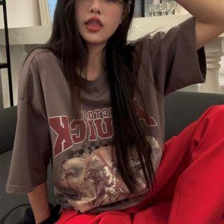 Crewneck Printed Oversize Top Coffee - One Size