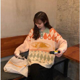 Polo-neck Patterned Sweater