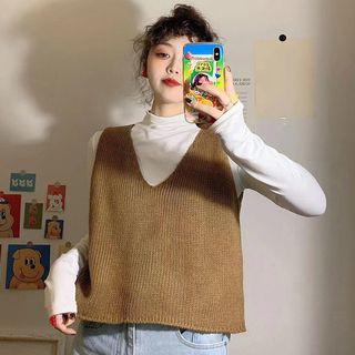 Turtleneck Long-sleeve T-shirt / Knit Vest / Pinafore Dress