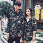 Couple Loose-fit Camouflage Long Hooded Jacket