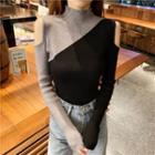 Two Tone Cold-shoulder Mock-neck Knit Top