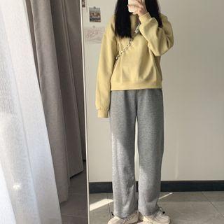 High-waist Drawstring Plain Sweatpants Dark Gray - One Size
