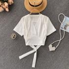 V-neck Lace-up Strap Short-sleeve Top