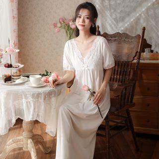V-neck Lace Trim Maxi A-line Sleep Dress (various Designs)