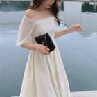 Lace Overlay Slipdress / Short-sleeve Lace Maxi Dress