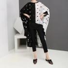 3/4-sleeve Contrast Color High-low Dotted Dress As Shown In Figure - One Size