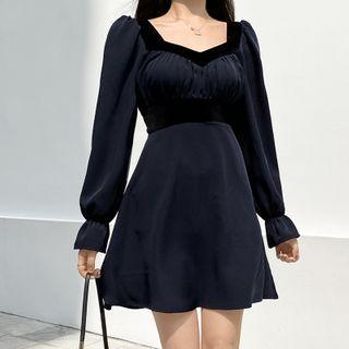 Square-neck Ruched Front Mini Dress