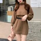 Set: Turtleneck Sweater + Sleeveless Dress Khaki - One Size