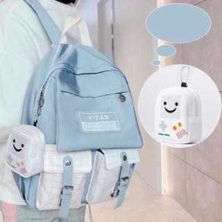 Plaid Panel Buckled Backpack Set - Blue - S