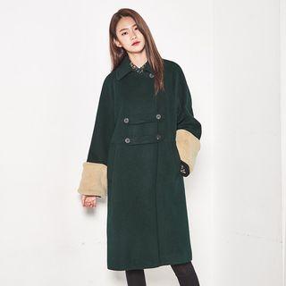 Faux-fur Cuff Wool Blend Pea Coat