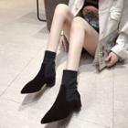 Block Heel Pointed Knit Short Boots