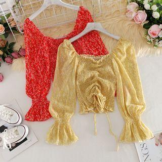 Floral Pleated Long-sleeve Top