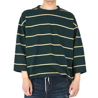 3/4-sleeve Over-fit Striped T-shirt (xl~xxl)