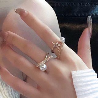 Rhinestone Faux Pearl Open Ring / Set