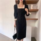 Color-block 3/4-sleeve Midi Dress