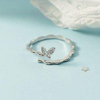 Bamboo Rhinestone Alloy Open Ring Silver - One Size