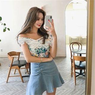 Crochet-trim Floral Print Top