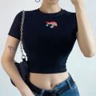 Mushroom Embroidered Cropped T-shirt