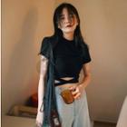 Cross Strap Detail Cropped Short Sleeve T-shirt