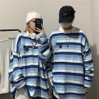 Couple Matching Floral Applique Striped Sweater