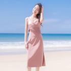 Spaghetti Strap Cutout Chiffon Midi Sheath Dress