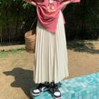 High-waist Plain Accordion Pleat Midi Skirt