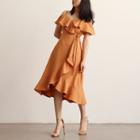 Short-sleeve Cold Shoulder Ruffled Dress