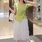 Drawstring Short-sleeve T-shirt / Chiffon A-line Skirt / Set