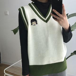 Embroidered V-neck Sweater Vest