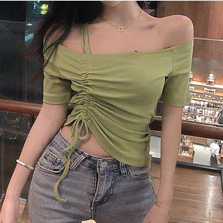 Cutout Shoulder Drawstring T-shirt
