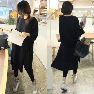 Slit-side Long-sleeve Midi T-shirt Dress