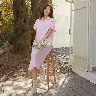 Short-sleeve Stripe Long Shirtdress