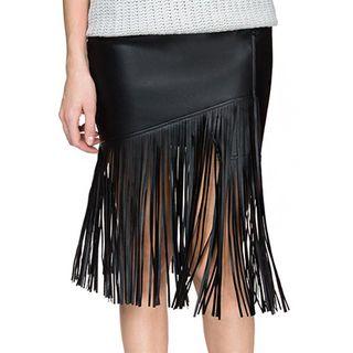 Faux Leather Fringed Mini Skirt